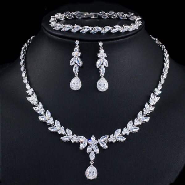 Zircon Necklace Earrings Bracelet Three Piece Set