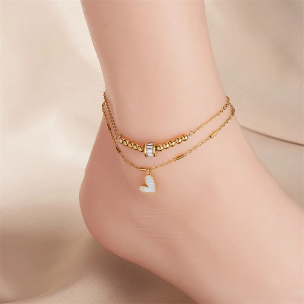 Fashion Jewelry Boho Classic Love Heart Ankle Chain Double Layer Chain Bracelet Anklet Charm Tassel Leg Chain On Foot Chain Women Party Jewelry Accessories - Image 3