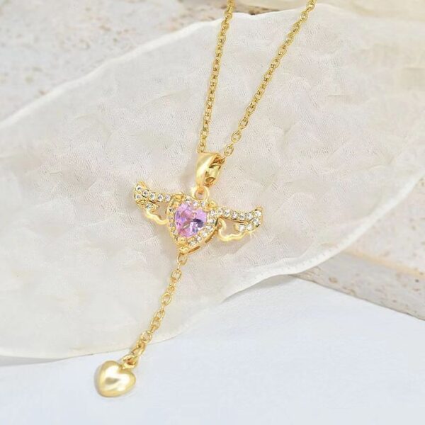 Moving Cupid Heart Angel Wings Tassel Necklace With Crystal Clavicle Chain Women Jewelry Gift Valentine's Day - Image 5