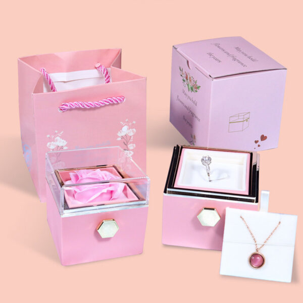 Rotating Soap Flower Rose Gift Box Creative Rotating Rose Jewelry Packaging Box Valentine's Day Gift For Women - Image 3