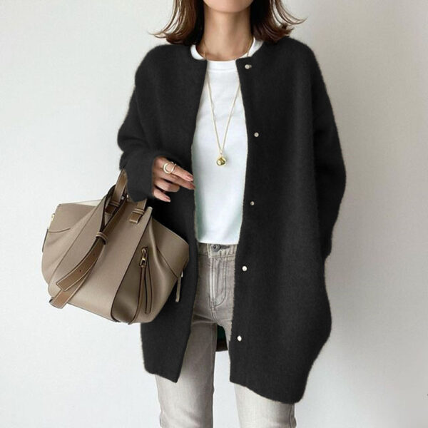 Loose Round Neck Single Breasted Cardigan Fashion Solid Color Coat Jacket Autumn And Winter Women's Clothing - Image 7