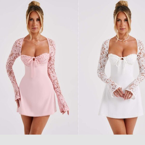 Fashion Corset Lace Long Sleeve Dress Sexy Y2K Backless Lace Up Short Dresses Womens Clothing - Image 9