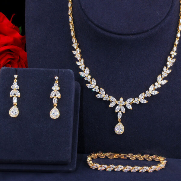 Zircon Necklace Earrings Bracelet Three Piece Set - Image 3