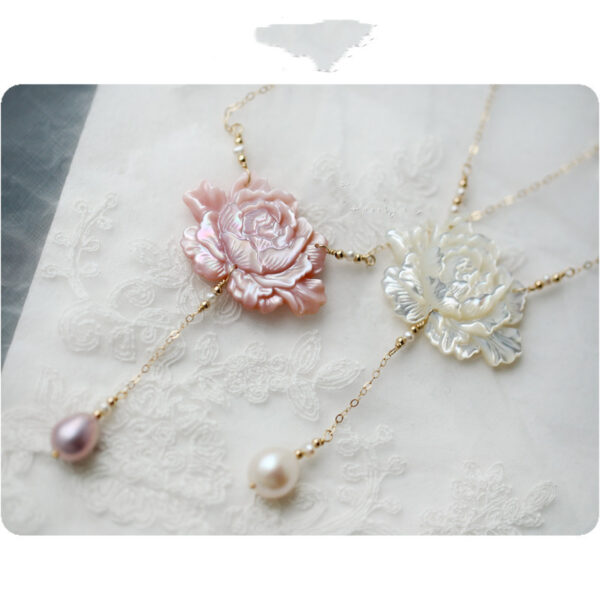 Ice Jade 14K Gold-plated Pearl Butterfly Fritillary Carved Peony Necklace - Image 2