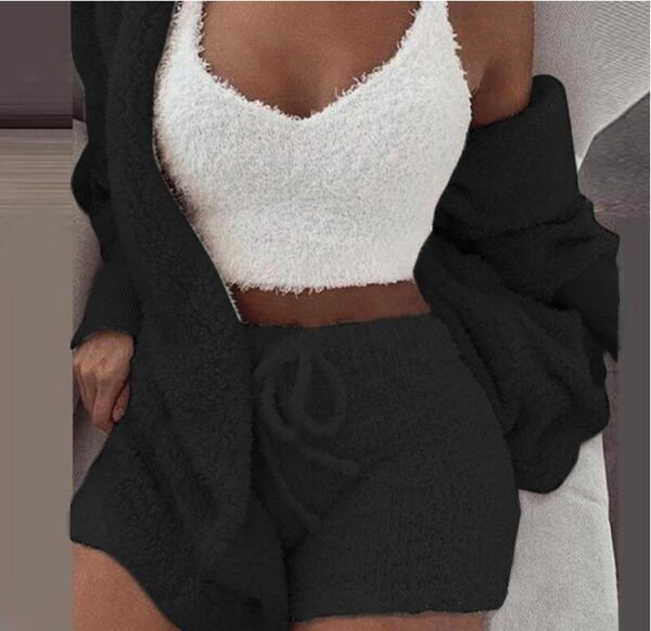 Winter Sexy Women Home Wear Suit Casual Pajamas Set Lady Female Soft Warm Long Sleeve Exposed Navel Vest Shorts Set - Image 8