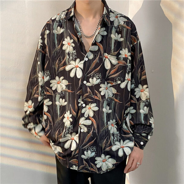 Men's Loose Trend Retro Long-sleeved Floral Shirt - Image 8