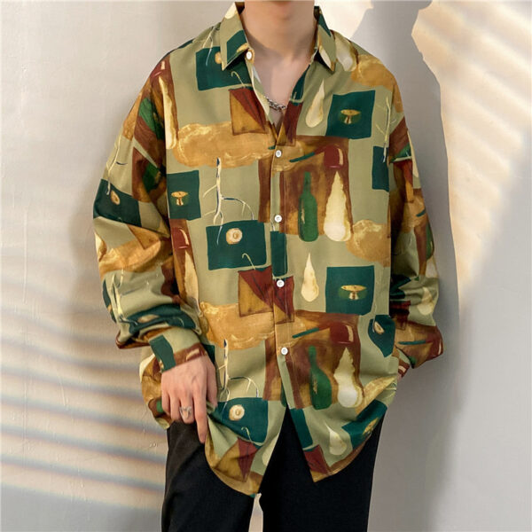 Men's Loose Trend Retro Long-sleeved Floral Shirt - Image 3