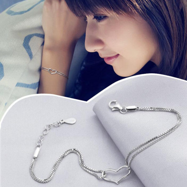 Single heart-shaped silver bracelet Bracelet - Image 5