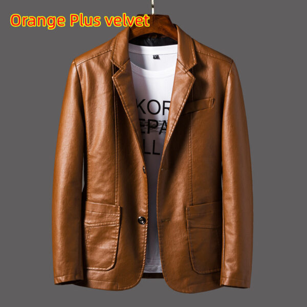 Leather Men's Autumn And Winter Jacket Thin Lapel - Image 6