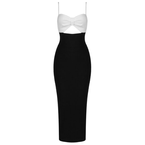 Fashion Waist Hollow Design New Sexy Solid Color V-Neck Halter Celebrity Party Club Bandage Long Dress - Image 6