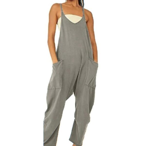 Summer Women's Loose Sleeveless Jumpsuits Spaghetti Strap Long Pant Romper Jumpsuit With Pockets Zipper - Image 5