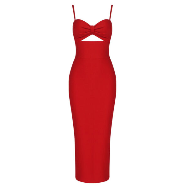 Fashion Waist Hollow Design New Sexy Solid Color V-Neck Halter Celebrity Party Club Bandage Long Dress - Image 7