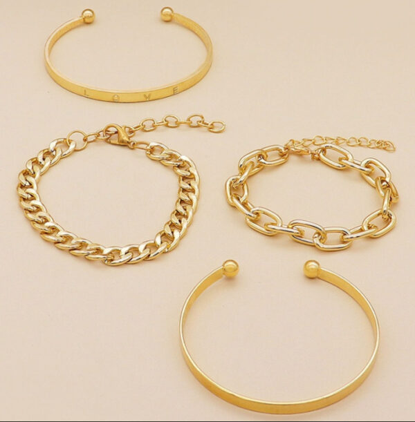 Simple And Smooth C-shaped Hollow Chain Bracelet Set - Image 3