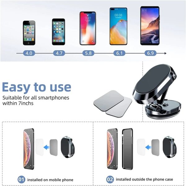 Rotate Metal Magnetic Car Phone Holder Foldable Universal Mobile Phone Stand Air Vent Magnet Mount GPS Support - Image 9