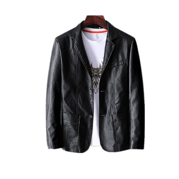 Leather Men's Autumn And Winter Jacket Thin Lapel - Image 9