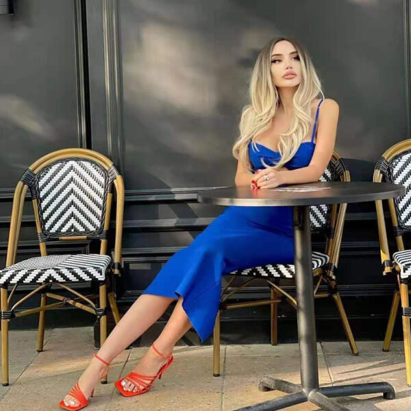 Fashion Waist Hollow Design New Sexy Solid Color V-Neck Halter Celebrity Party Club Bandage Long Dress - Image 3