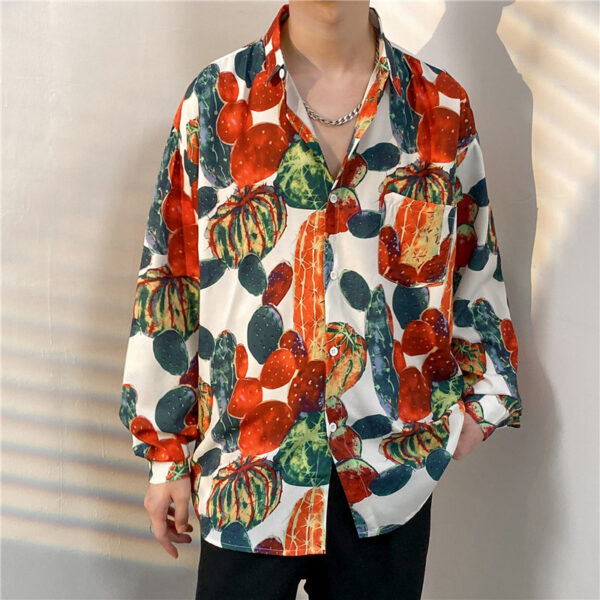 Men's Loose Trend Retro Long-sleeved Floral Shirt - Image 9