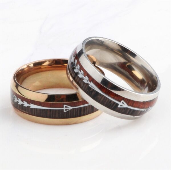 Stainless Steel Wood Grain Arrow Inlaid Ring - Image 6