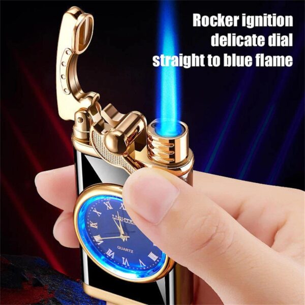 New Lighter With Electric Watch Rocker Arm Automatic Ignition Straight Blue Flame Lighter Creative Real Dial Inflatable Windproof Lighter Men's Watch Gift - Image 8