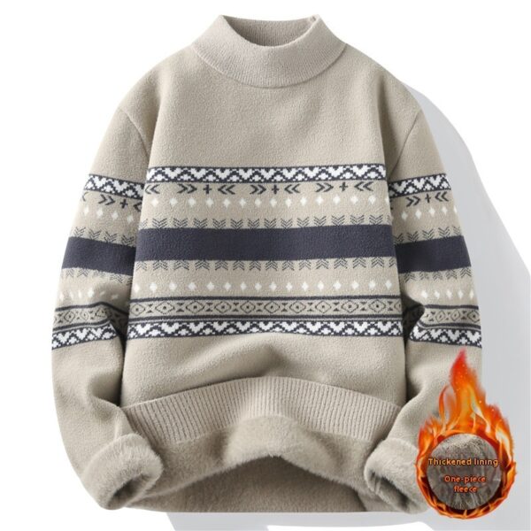 One-piece Velvet Sweater Men's Mock Neck Knitted Sweater Fashion Knitting Pullovers Men Autumn Winter Daily Casual Warm Pullover Sweaters Man - Image 6