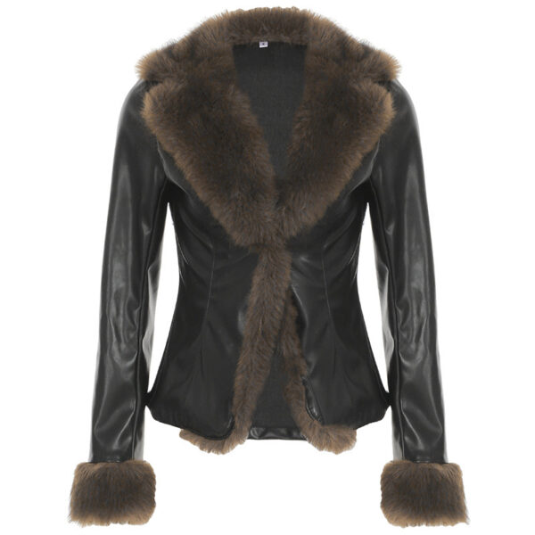 American Street Loose Fur Collar Leather Coat - Image 6