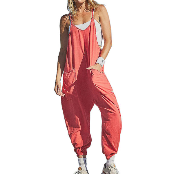 Summer Women's Loose Sleeveless Jumpsuits Spaghetti Strap Long Pant Romper Jumpsuit With Pockets Zipper - Image 6