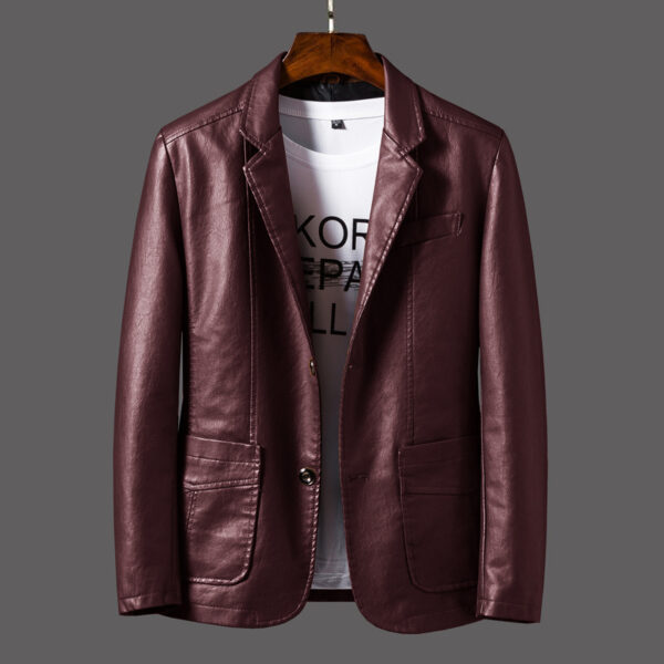 Leather Men's Autumn And Winter Jacket Thin Lapel - Image 10