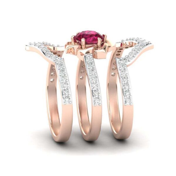 Exquisite Rose Gold Flower Ring Anniversary Proposal Jewelry Women Engagement Wedding Band Ring Set - Image 5