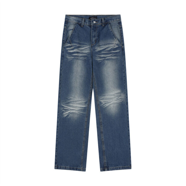 Washed White Wide-leg Denim Trousers For Men - Image 4