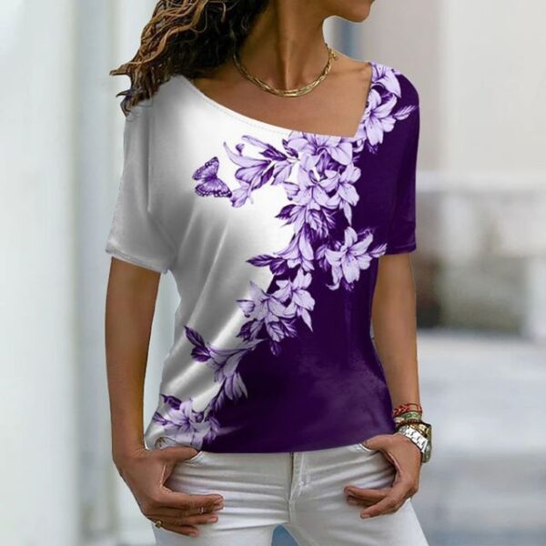 Women's Fashion Asymmetric V-neck T-shirt - Image 10