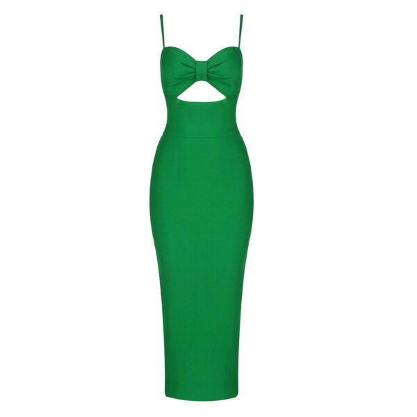 Fashion Waist Hollow Design New Sexy Solid Color V-Neck Halter Celebrity Party Club Bandage Long Dress - Image 2