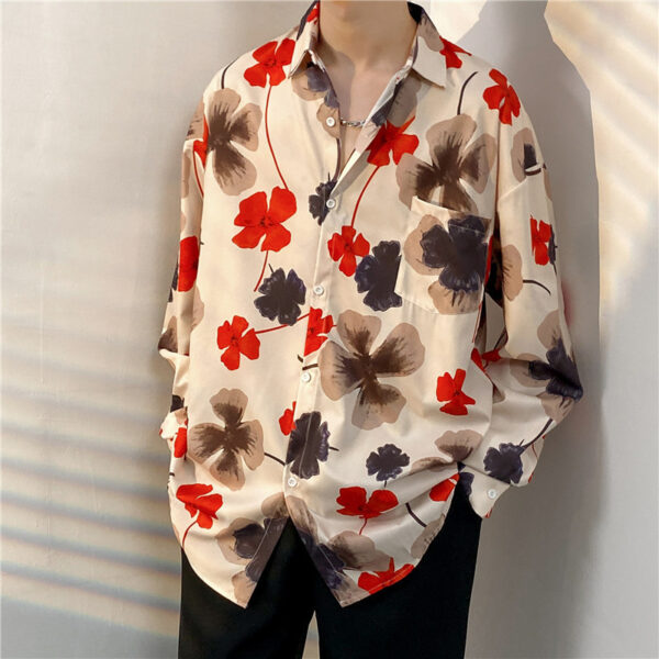 Men's Loose Trend Retro Long-sleeved Floral Shirt - Image 2