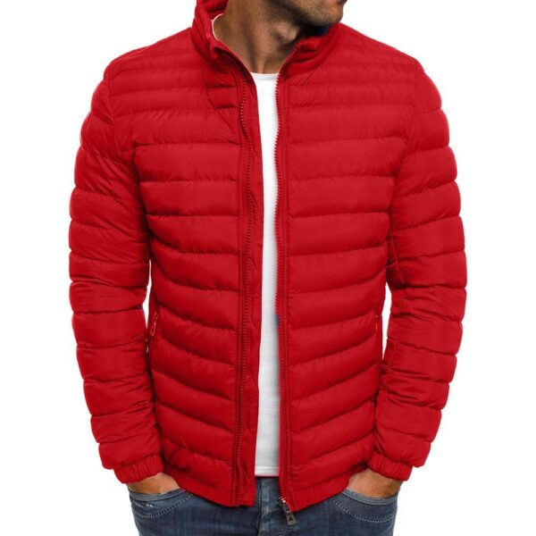 Men Jacket Zipper Solid Color Long Sleeves Pockets Coldproof Autumn Thicken Cotton Padded Overcoat For Outdoor - Image 7