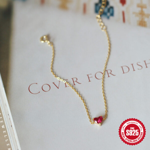 S925 Sterling Silver Gold-plated Little Red Heart Bracelet For Women - Image 2