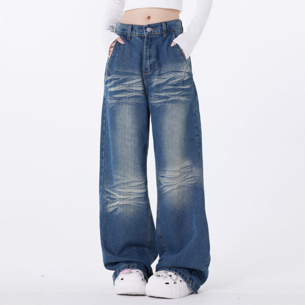 Washed White Wide-leg Denim Trousers For Men - Image 2