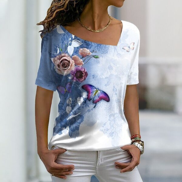 Women's Fashion Asymmetric V-neck T-shirt - Image 9