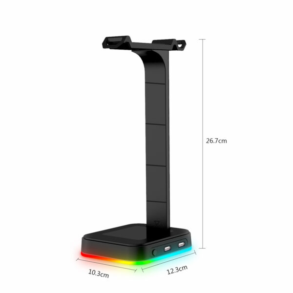 Desktop Gamer 2 In 1 RGB Headphone Stand Power Strip Desk Gaming Headset Holder With 2 USB Charging Earphone Hanger - Image 3