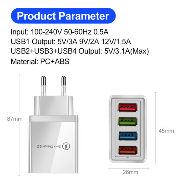 USB Charger Quick Charge 3.0 4 Phone Adapter For Tablet Portable Wall Mobile Charger Fast Charger - Image 4