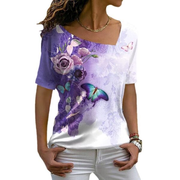 Women's Fashion Asymmetric V-neck T-shirt - Image 3