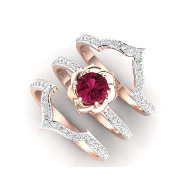 Exquisite Rose Gold Flower Ring Anniversary Proposal Jewelry Women Engagement Wedding Band Ring Set - Image 3