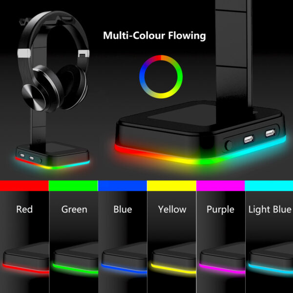 Desktop Gamer 2 In 1 RGB Headphone Stand Power Strip Desk Gaming Headset Holder With 2 USB Charging Earphone Hanger - Image 7