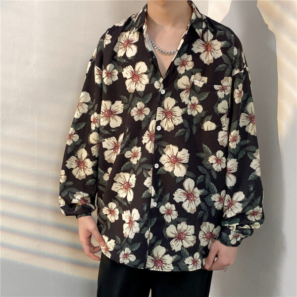 Men's Loose Trend Retro Long-sleeved Floral Shirt - Image 10