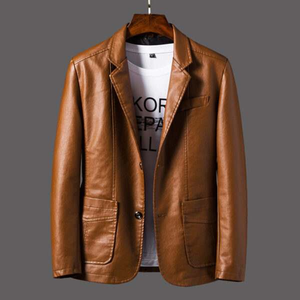 Leather Men's Autumn And Winter Jacket Thin Lapel - Image 7