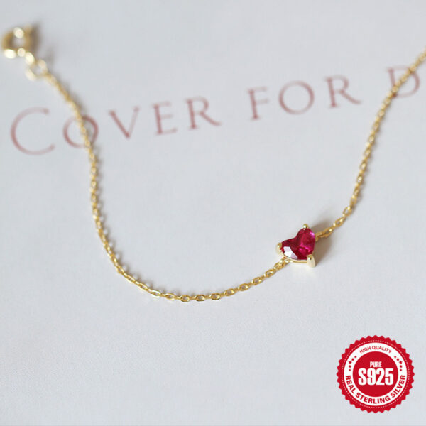 S925 Sterling Silver Gold-plated Little Red Heart Bracelet For Women - Image 6