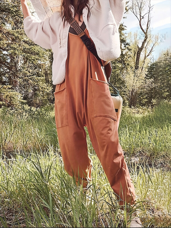 Summer Women's Loose Sleeveless Jumpsuits Spaghetti Strap Long Pant Romper Jumpsuit With Pockets Zipper - Image 3