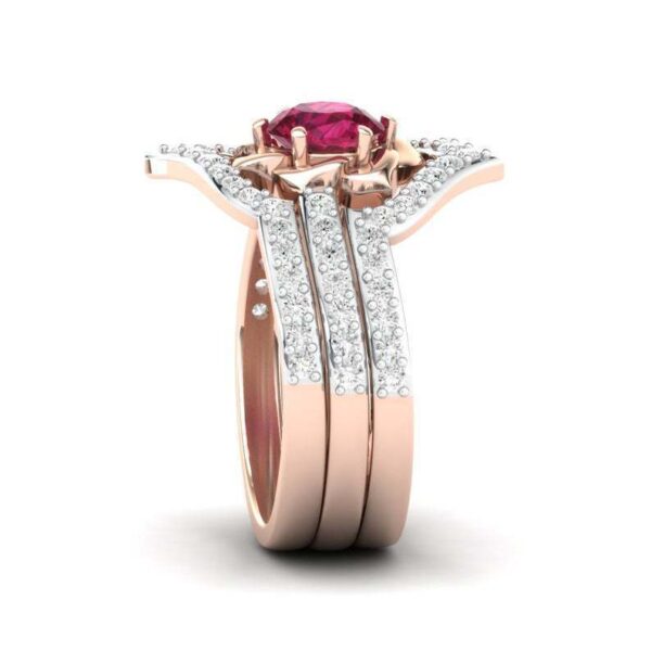 Exquisite Rose Gold Flower Ring Anniversary Proposal Jewelry Women Engagement Wedding Band Ring Set - Image 4