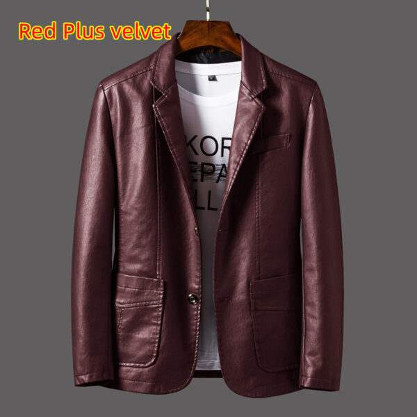 Leather Men's Autumn And Winter Jacket Thin Lapel - Image 2