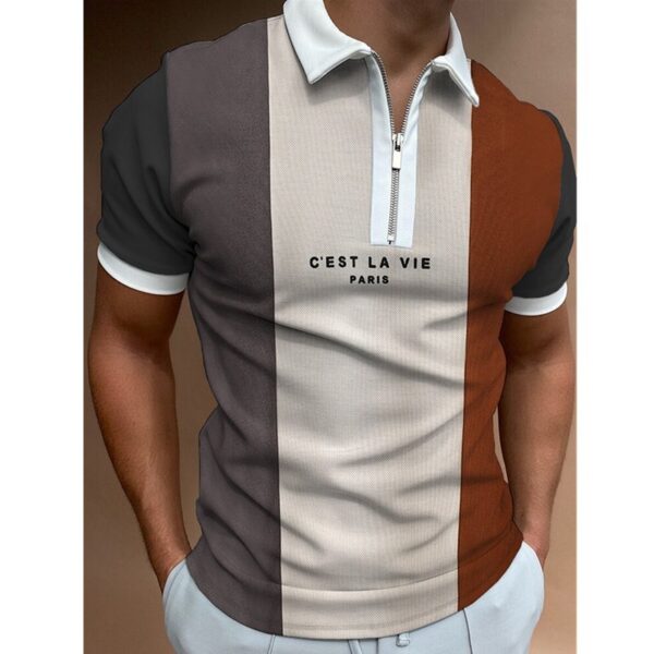 Men's POLO Shirt Striped Printed Short Sleeve T-Shirt Lapel Shirt - Image 8