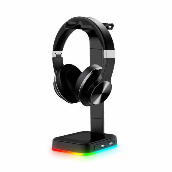 Desktop Gamer 2 In 1 RGB Headphone Stand Power Strip Desk Gaming Headset Holder With 2 USB Charging Earphone Hanger - Image 4