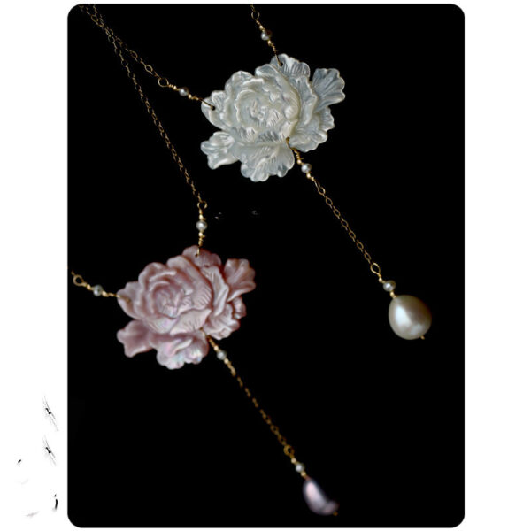 Ice Jade 14K Gold-plated Pearl Butterfly Fritillary Carved Peony Necklace - Image 3